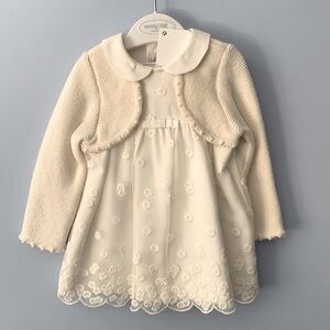 Mayoral newborn 6-9 months cream tulle floral embroidered cream dress peter pan